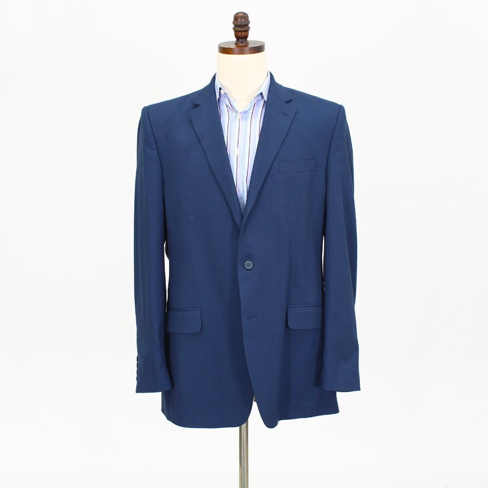 Haggar 44L Blue Solid 2-Button Sport Coat Blazer Jacket T723